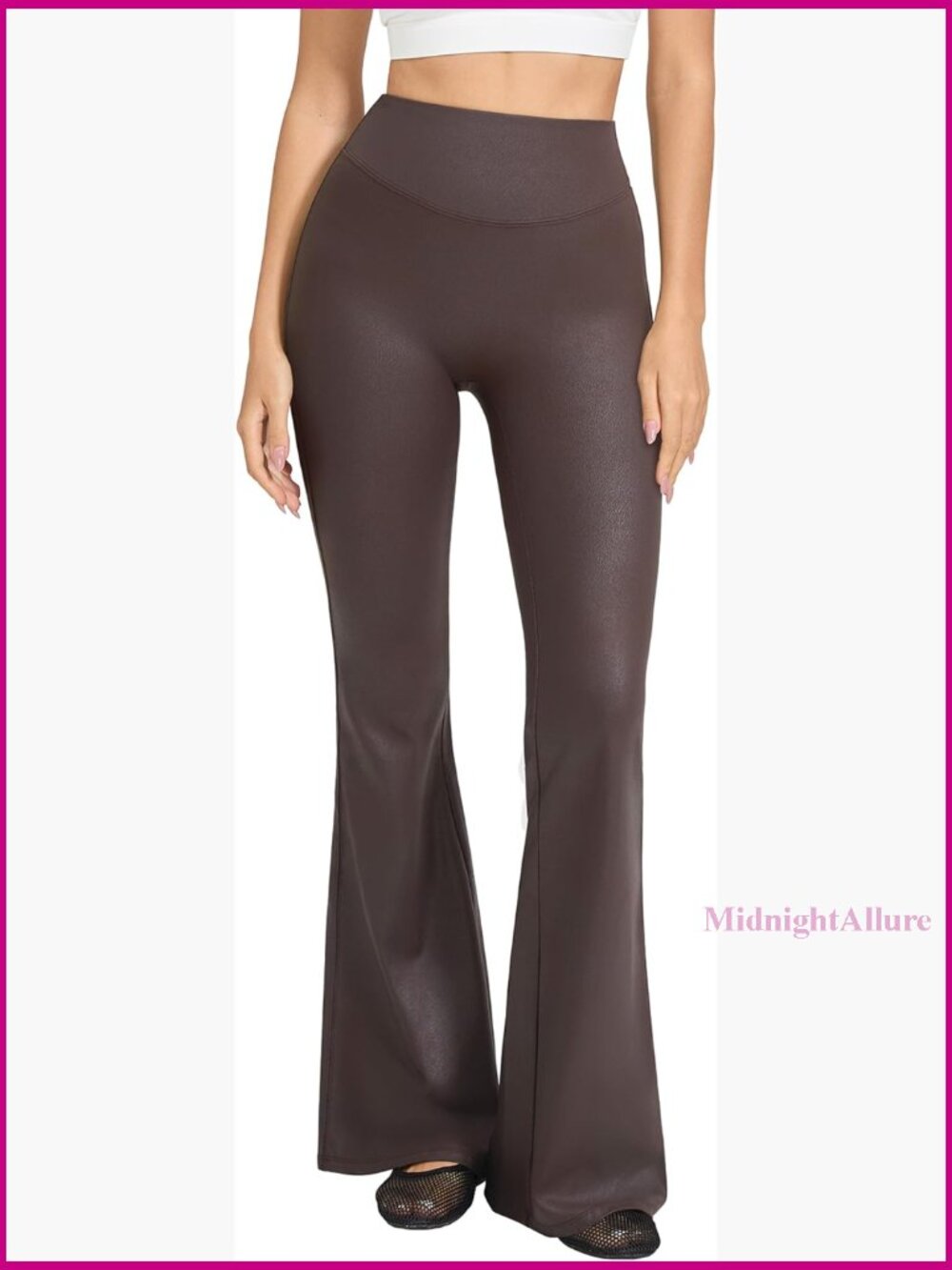 Faux Leather Flare Leggings High Waisted Tummy Control Stretch Pu Pants